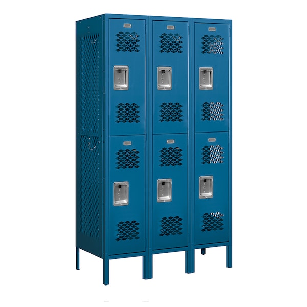 2 Tier Vented Locker, 36"Wx66"Hx18"D, 6 Door, Blue, Unassembled